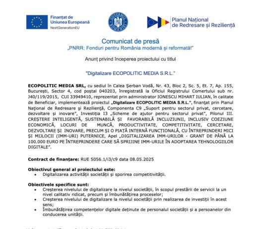 Comunicat de Presa PNRR : Digitalizare ECOPOLITIC MEDIA S.R.L.